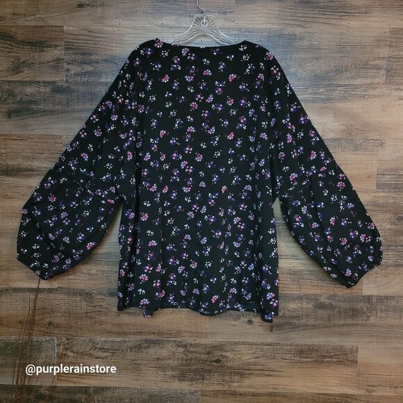 Lane Bryant Floral Tunic Top 26 Balloon Sleeve V Neck Ethereal Cottagecore - Picture 4 of 13